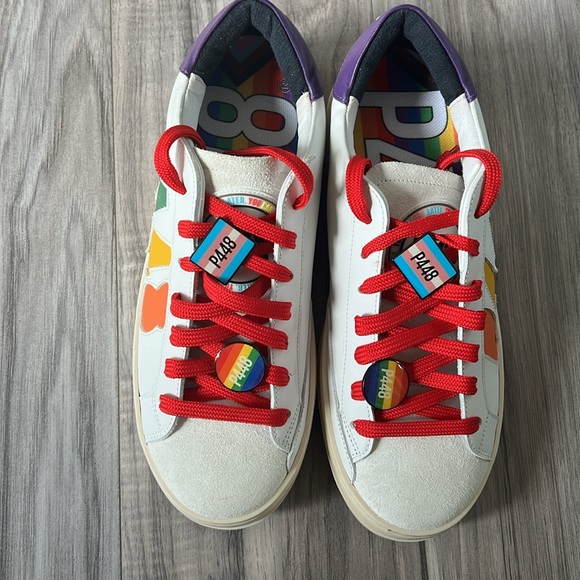 P448 John Pride rainbow white leather sneakers shoe red purple yellow size 38 - Picture 4 of 12